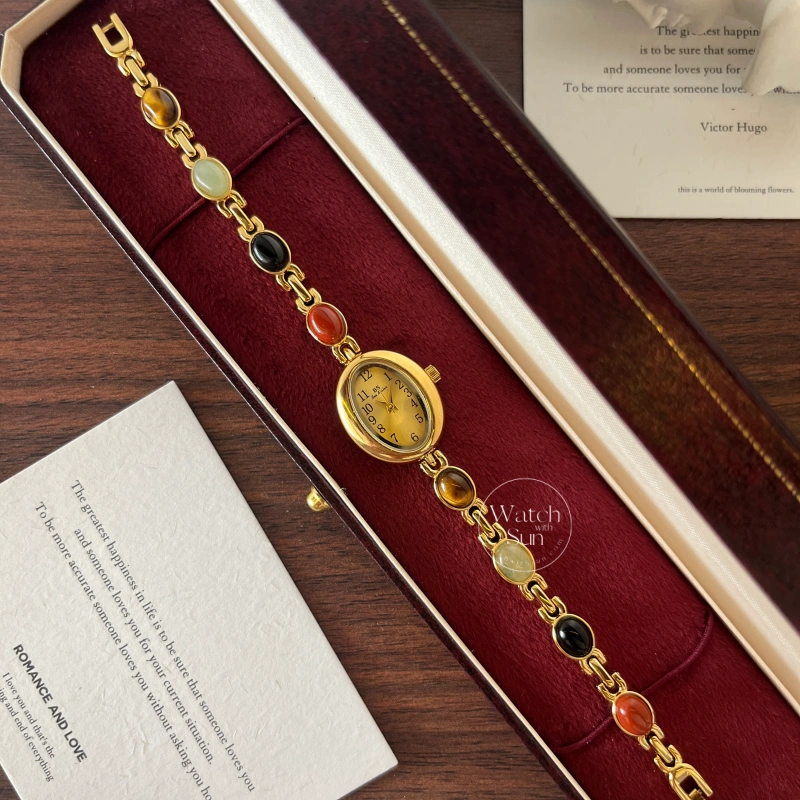 N533-1 Vintage Style Colorful Nature Stone Bracelet Watch