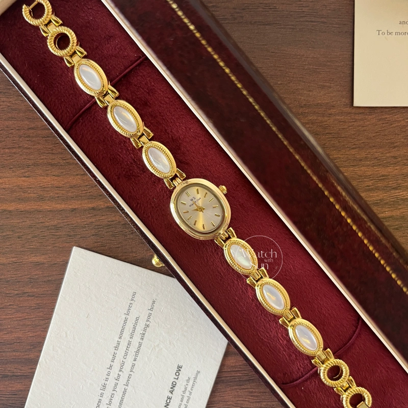 N704-4 Vintage-Inspired Mother of Pearl Band Watch Dainty White Dial Women's Watch