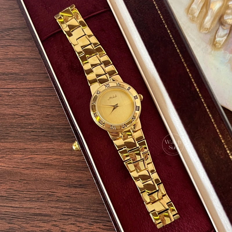 N845-1 Classic Gold Round Dial Stainless Steel Link Watch for Women