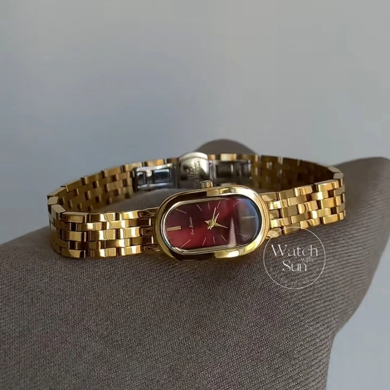 Old Money Burgundy Oval Dial Bracelet Watch for Women