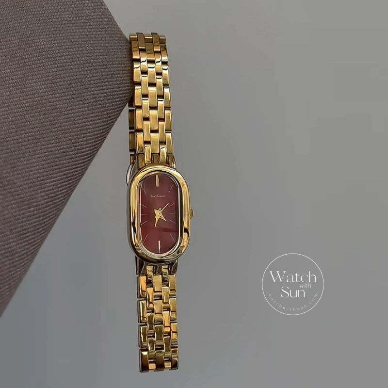 Old Money Burgundy Oval Dial Bracelet Watch for Women