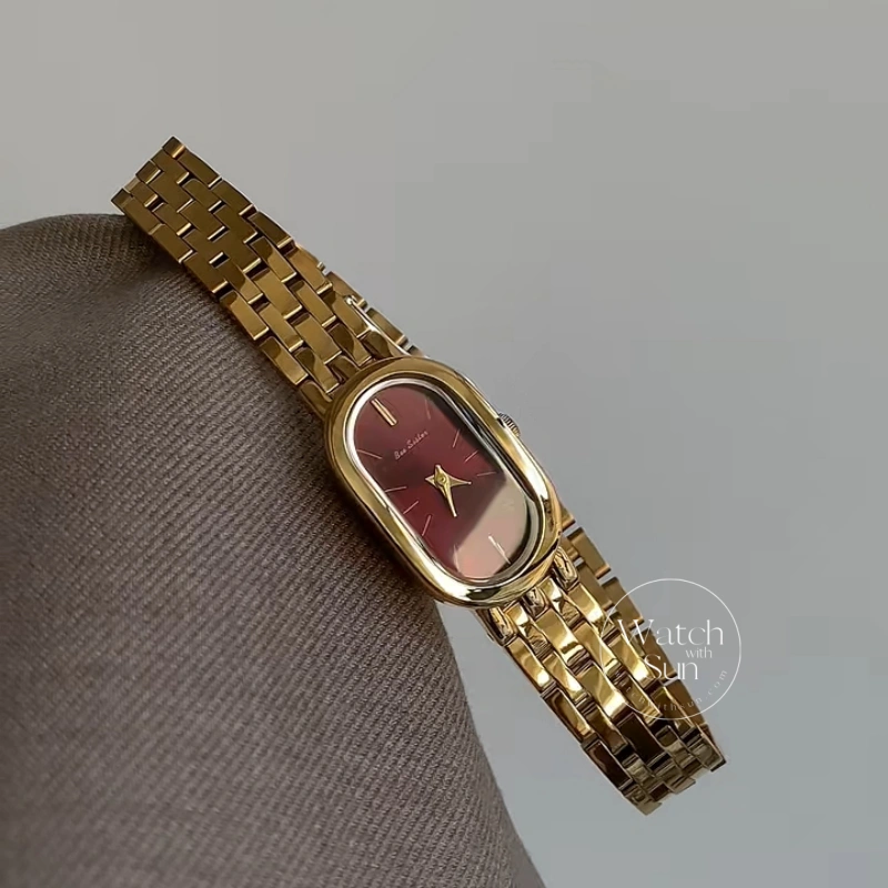 Old Money Burgundy Oval Dial Bracelet Watch for Women