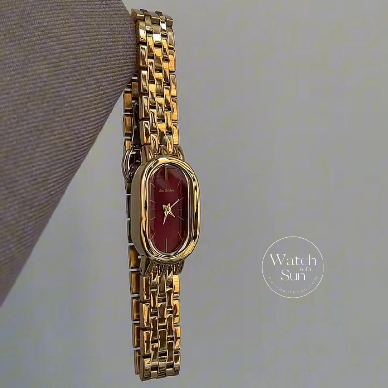 Old Money Burgundy Oval Dial Bracelet Watch for Women
