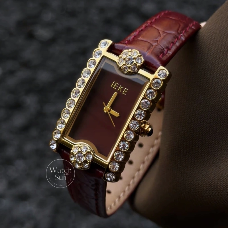 923 01-2 Old Money Rectangular Dial Women's Leather Strap Watch