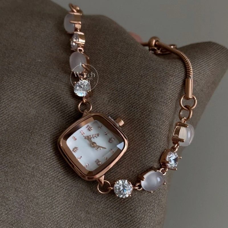 924 01-2 Elegant Mother of Pearl Dial Rose Gold Agate & Zirconia Bracelet Watch for Women